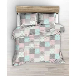 Posteljnina 160x200 roza turkizna karo vzorec patchwork