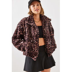 Bianco Lucci Womens Leopard Pattern Faux Für Coat 2426