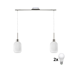 LED luster na sajli HARMA 2xE27/60W/230V mat hrom/bela
