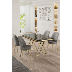 Hanah Home Set Trpezarijski sto i 4 stolice, Sivo-crni