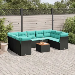 10-dijelni set vrtnih sofa od poliratana s jastucima crni