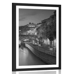 Plakat s paspartujem pobrežje Pariza v črnobeli varianti - 30x45 silver