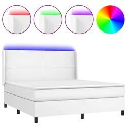 Vidaxl Box spring postelja z vzmetnico LED bela 180x200cm umetno usnje