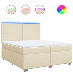 Vidaxl Box spring postelja z vzmetnico krem 200x200 cm blago
