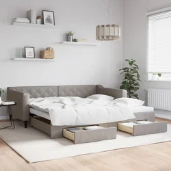 Vidaxl Izvlečna dnevna postelja s predali taupe 100x200 cm blago