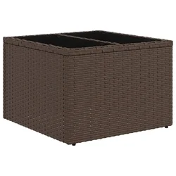 Vidaxl Vrtna miza s stekleno mizno ploščo rjava 55x55x37 cm poli ratan