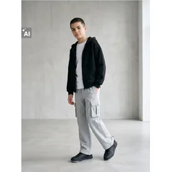 Sinsay - Pamučne wide leg cargo pantalone - srednjesivo