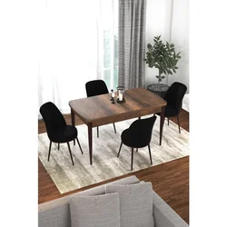 Hanah Home trpezarijski set Kor, sto na razvlačenje i 4 stolice, ploča u dekoru drveta Baroque, crna tkanina Jerry