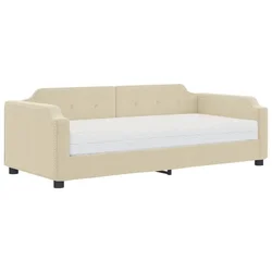 Vidaxl Dnevna postelja z vzmetnico krem 80x200 cm blago
