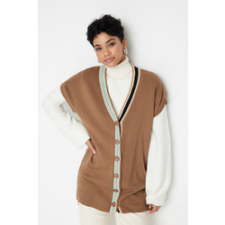 Trendyol Brown Collar Stripe Detailed Knitwear Sweater