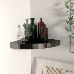 Plutajuća kutna polica visoki sjaj crna 25 x 25 x 3,8 cm MDF