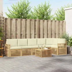 Set vanjskih sofa 7 pcs Bijela i krem 59 x 59 x 37 cm Poliester
