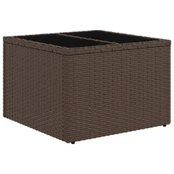 shumee vidaXL Vrtna miza s stekleno mizno ploščo rjava 55x55x37 cm poli ratan