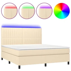 vidaXL vidaXL Box spring postelja z vzmetnico LED krem 180x200 cm blago, (20901559)