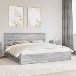 vidaXL Konstrukcija postelje s predalom Siva Sonoma 200 x 200 cm