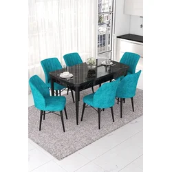 Hanah Home Set Trpezarijski sto i 6 stolica Nef, Tirkizno-braon
