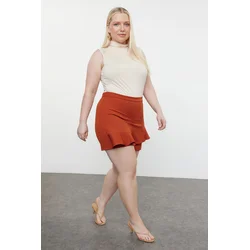 Trendyol Curve Brown High Waist Wide Leg Shorts-Skirt