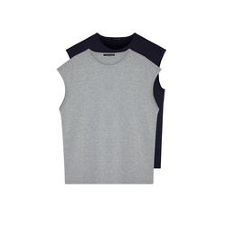 Trendyol Basic Navy Blue-Grey 2-Pack Oversize/Wide-Fit Cotton Sleeveless T-Shirt/One-Piece