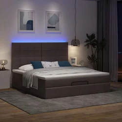 Vidaxl Otomanska postelja z vzmetnico&LEDs temno rjava 180x200cm blago
