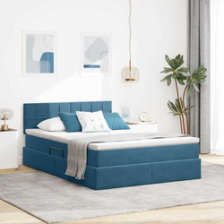 Krevet s od storage s madracem Tamno plava 140 x 200 cm Baršun