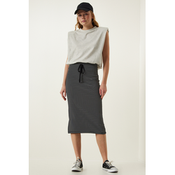 Happiness Istanbul Womens Black Striped Slit Wrap Knitted Skirt