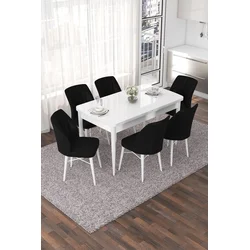Hanah Home Set Trpezarijski sto i 6 stolica Nef, Crno-beli