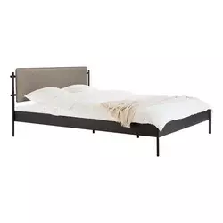 Črna jeklena oblazinjena zakonska postelja z letvenim dnom 160x200 cm Eton Basic – noo.ma