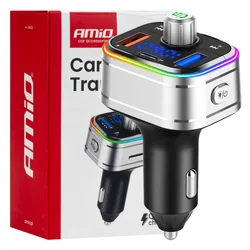 AMIO Avtomobilski FM oddajnik 2×USB-A 1×USB-C microSD 12V 24V -04652