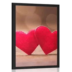 Plakat rdeči srčki na leseni teksturi - 40x60 silver