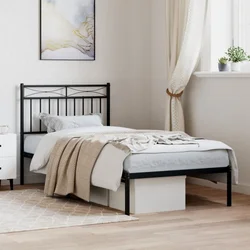 Metalni okvir za krevet s uzglavljem crni 90x190 cm