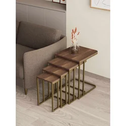 Hanah Home Tekerli set stolića (umetnuti), zlatna/orah (4 kom)