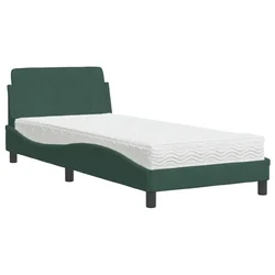 Vidaxl Postelja z vzmetnico Dover temno zelen 90x190 cm žamet