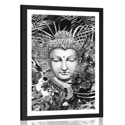 Plakat s paspartujem Buda na eksotičnem ozadju v črnobeli varianti - 60x90 black