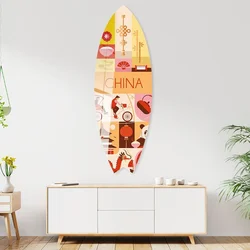 WallXpert dekorativna daska za surf od pleksiglasa Mvsf18L, šarena ilustracija sa simbolima Kine, 50 x 100 cm