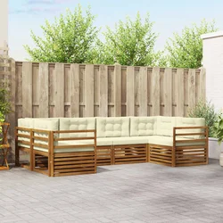 Set vanjskih sofa 6 kom. Prirodna i krem Čvrsto drvo akacije