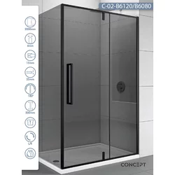 CONCEPT Tuš kabina Absolut, Crno zatamnjeno staklo 6mm, Crni ram, 100x80x200cm