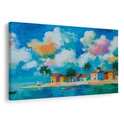 Slika obalna vas pod palmami - 120x80