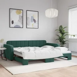 Dnevni krevet na razvlačenje tamnozeleni 90 x 200 cm baršunasti