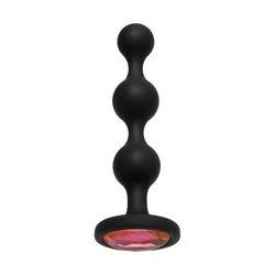 Booty Bling Silicone Beaded Plug with Jewel Medium Black DJH321C