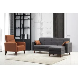 Atelier del Sofa Set Ugaona garnitura i fotelja Polya L Tamnosivi