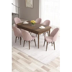 Hanah Home Set Trpezarijski sto i 6 stolica Roz, Roze-braon