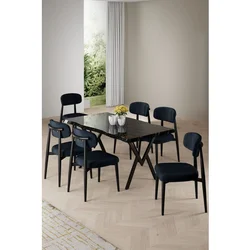 Hanah Home trpezarijski set Zerra, sto i 6 stolica, ploča u dekoru crnog mermera, antracit tkanina Babyface