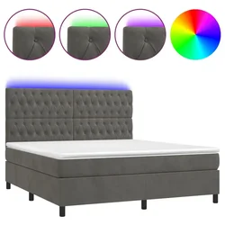 Vidaxl Box spring postelja z vzmetnico LED temno siva 180x200 cm žamet