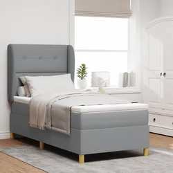 Krevet s opruga kutije Svijetlo siva 200 x 90 cm tkanina