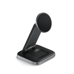 Satechi 3-in-1 Foldable Qi2 Wireless Charging Stand with Type A,C,G plugs - Space Gray