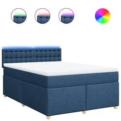 Vidaxl Box spring postelja z vzmetnico modra 140x200 cm blago
