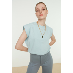 Trendyol Blue 100% Cotton Sleeveless Basic Knitted T-Shirt