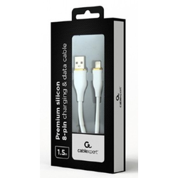 Gembird cc-usb2s-am8pm-1.5m-w Premium silicon 8-pin cable charging and data cable, 1.5 m, white