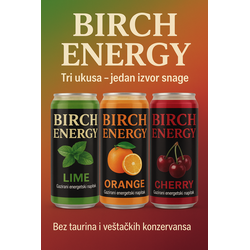 BIRCH ENERGY gazirani energetski napitak, tri ukusa 210 ml.