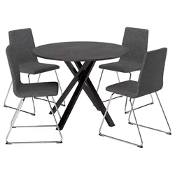 MARIEDAMM / LILLANÄS Sto i 4 stolice, crna im. mermera/Gunnared tamnosiva hromirano, 105 cm